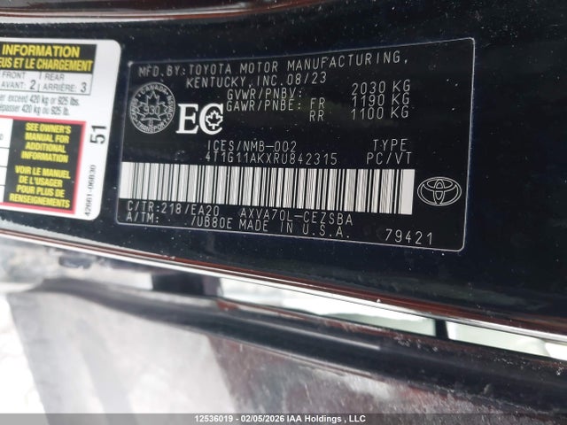 4T1G11AKXRU842315 Toyota Camry Se Night Shade/se