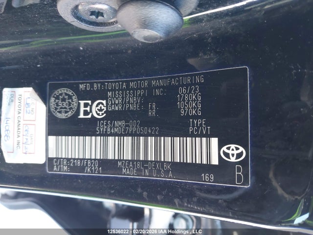 12536022 :رقم المزاد ، 5YFB4MDE7PP050422 vin ، 2023 Toyota Corolla Le مزاد بيع