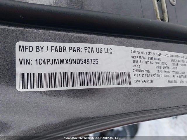 1C4PJMMX9ND549755 Jeep Cherokee Altitude
