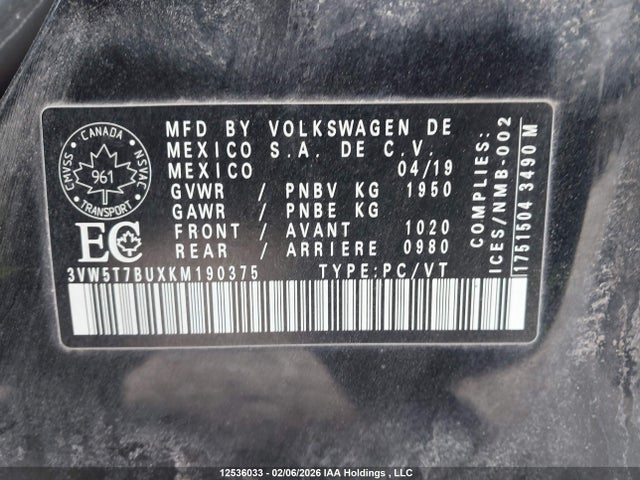 Продажа на аукционе авто 2019 Volkswagen Jetta Gli, vin: 3VW5T7BUXKM190375, номер лота: 12536033
