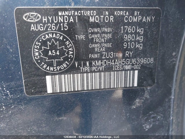 KMHDH4AH5GU639608 Hyundai Elantra Limited