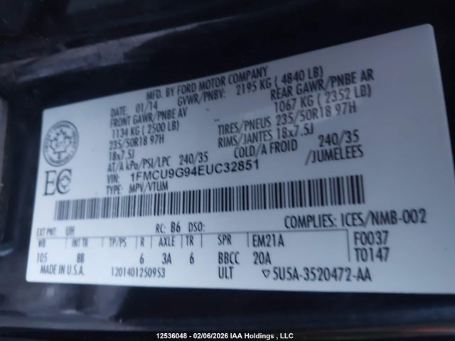 1FMCU9G94EUC32851 Ford ESCAPE SE
