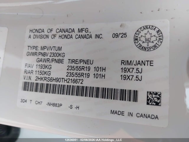 Aukcja sprzedaży 2026 Honda Cr-v Hybrid, vin: 2HKRS6H90TH216672, numer aukcji: 12536051