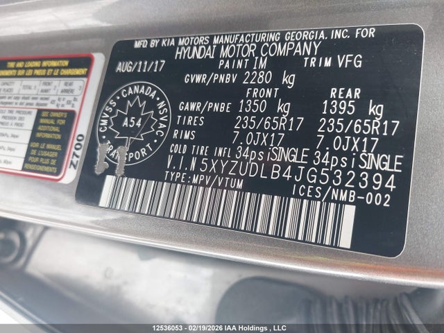 5XYZUDLB4JG532394 Hyundai Santa Fe Sport 2.4 Luxury