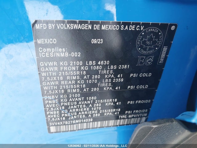 3VV4X7B27RM014039 Volkswagen Taos