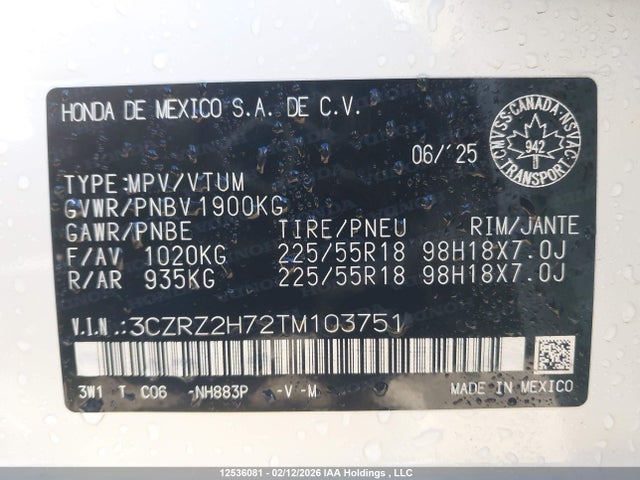 3CZRZ2H72TM103751 Honda Hr-v Exl