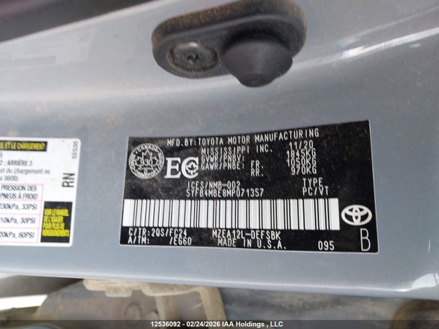 12536092 :رقم المزاد ، 5YFB4MBE8MP071357 vin ، 2021 Toyota Corolla Se مزاد بيع