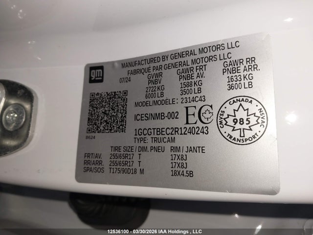 1GCGTBEC2R1240243 Chevrolet Colorado Wt 4wd