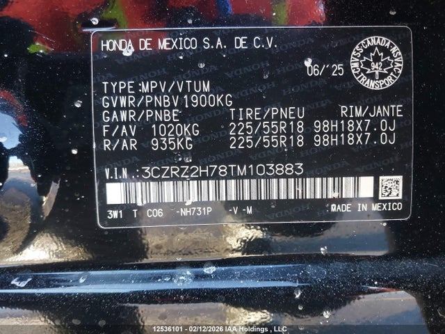 3CZRZ2H78TM103883 Honda Hr-v Ex-l