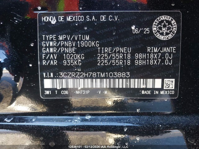 3CZRZ2H78TM103883 Honda Hr-v Ex-l