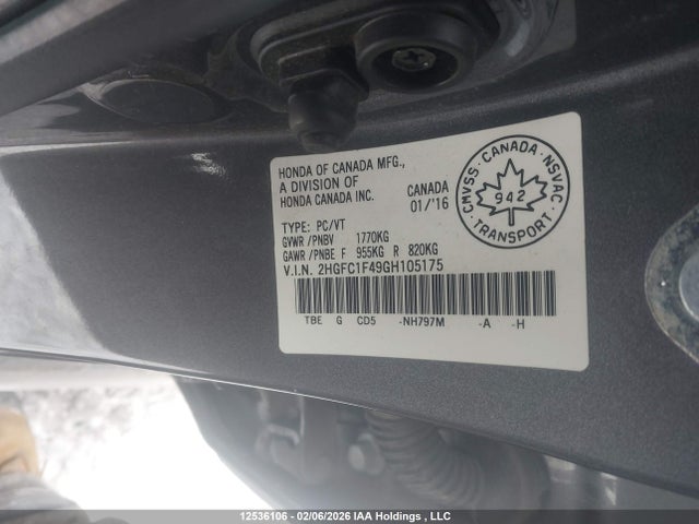 2HGFC1F49GH105175 Honda Civic Ex-t