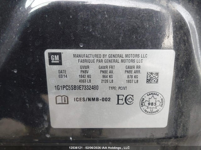 1G1PC5SB9E7332480 Chevrolet Cruze 1lt