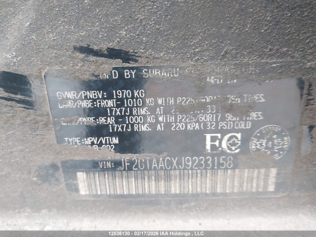 JF2GTAACXJ9233158 Subaru Crosstrek Convenience/touring