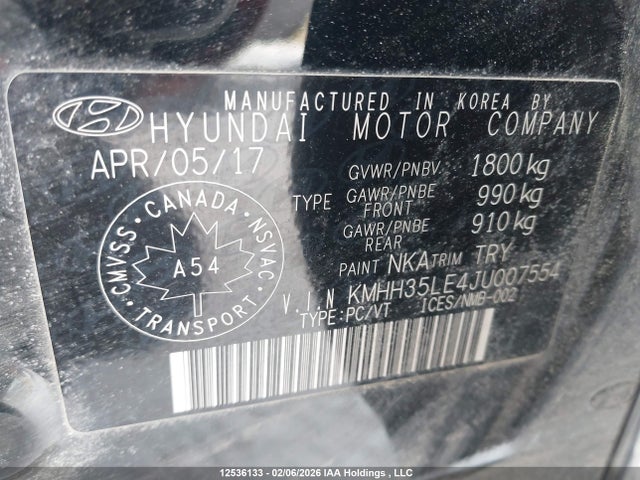 KMHH35LE4JU007554 Hyundai Elantra Gt Gl