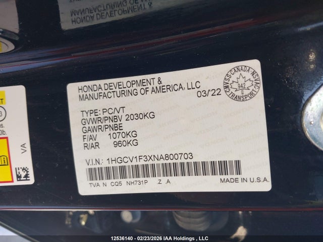 1HGCV1F3XNA800703 Honda Accord Sport 1.5t