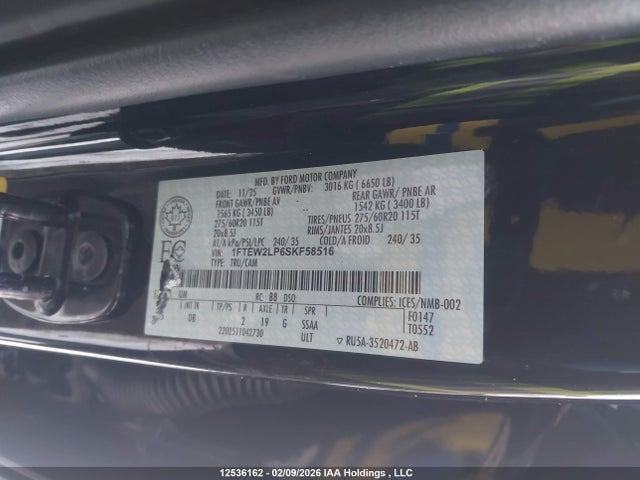 12536162 :رقم المزاد ، 1FTEW2LP6SKF58516 vin ، 2025 Ford F-150 مزاد بيع