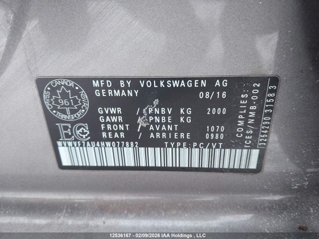 WVWVF7AU4HW077882 Volkswagen Golf R 2.0 Tsi