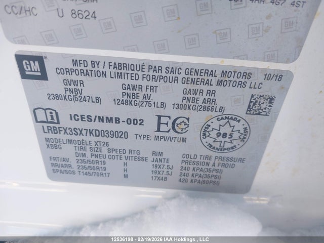 LRBFX3SX7KD039020 Buick Envision Premium