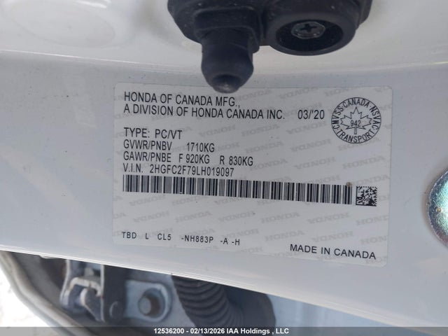 Продаж на аукціоні авто 2020 Honda Civic Ex 4dr, vin: 2HGFC2F79LH019097, номер лоту: 12536200