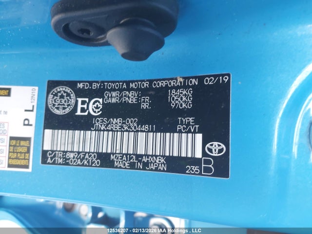 JTNK4RBE3K3044811 Toyota Corolla