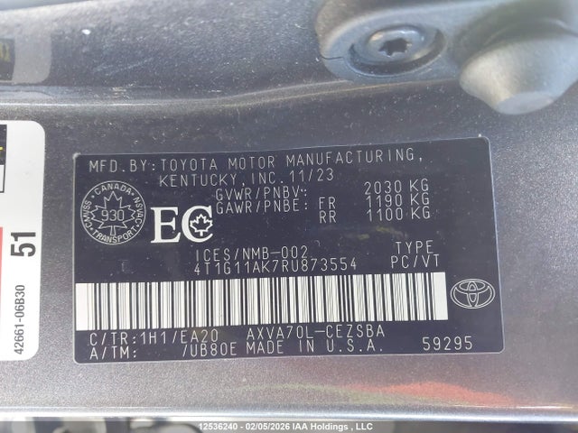 4T1G11AK7RU873554 Toyota Camry Se Night Shade/se