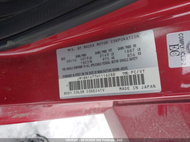 JM1BN1V77H1116288 Mazda 3 TOURING
