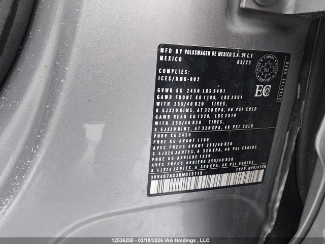 12536258 :رقم المزاد ، 3VV4B7AX3RM019119 vin ، 2024 Volkswagen Tiguan مزاد بيع