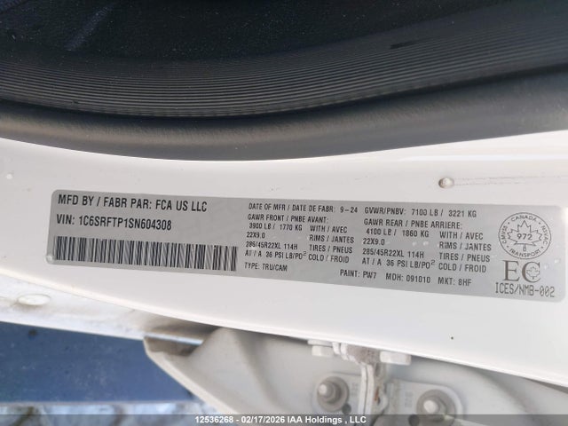 Продаж на аукціоні авто 2025 Ram 1500 Sport, vin: 1C6SRFTP1SN604308, номер лоту: 12536268
