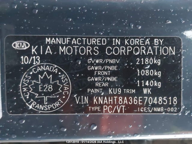 KNAHT8A36E7048518 KIA Rondo Lx