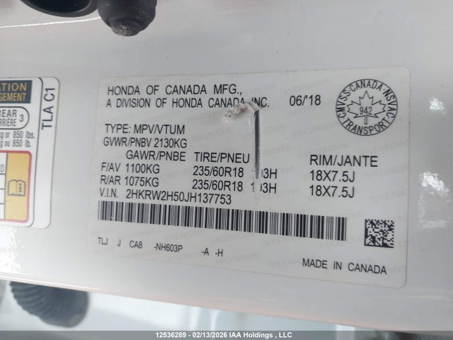 2HKRW2H50JH137753 Honda CR-V
