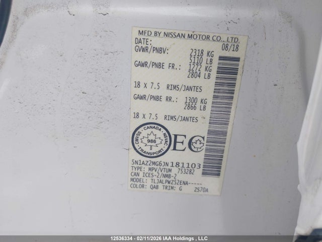5N1AZ2MG6JN181103 Nissan Murano S/sl/sv/platinum