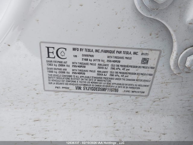 Tesla Model Y Standard Range Rear-wheel Drive 2021 5YJYGDED5MF116786 Image 18