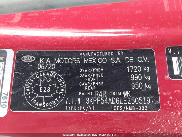 3KPF54AD6LE250519 KIA Forte Ex/ex Limited/ex Premium/ex+