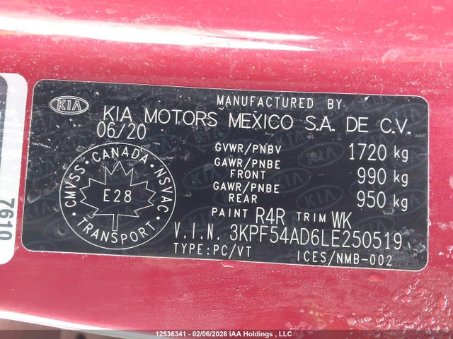 3KPF54AD6LE250519 KIA Forte Ex/ex Limited/ex Premium/ex+