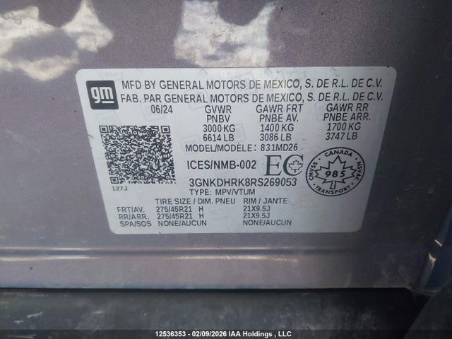 Aukcja sprzedaży 2024 Chevrolet Blazer Ev Rs Rwd, vin: 3GNKDHRK8RS269053, numer aukcji: 12536353