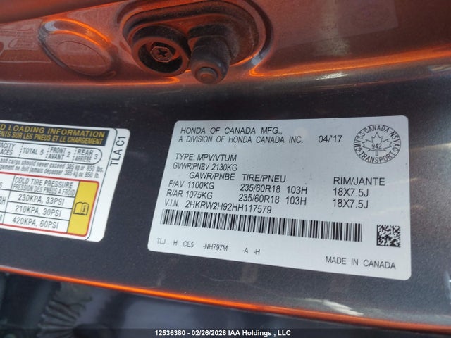 2HKRW2H92HH117579 Honda Cr-v Touring