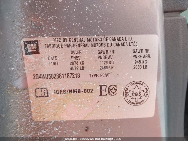 12536405 :رقم المزاد ، 2G4WJ582881187218 vin ، 2008 Buick Allure Cxl مزاد بيع