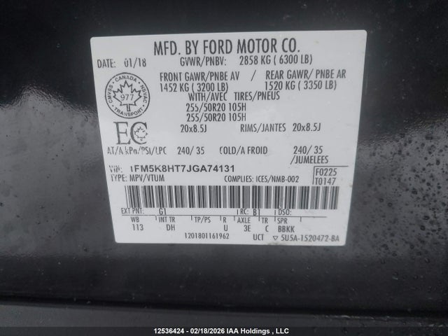 1FM5K8HT7JGA74131 Ford Explorer Platinum
