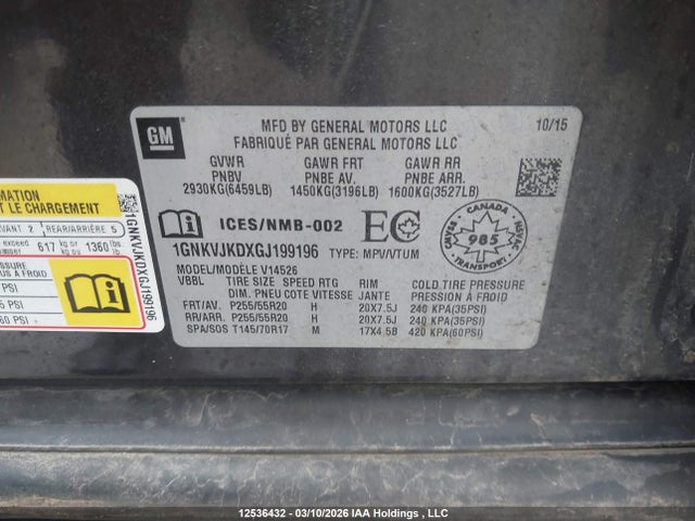 1GNKVJKDXGJ199196 Chevrolet Traverse Ltz