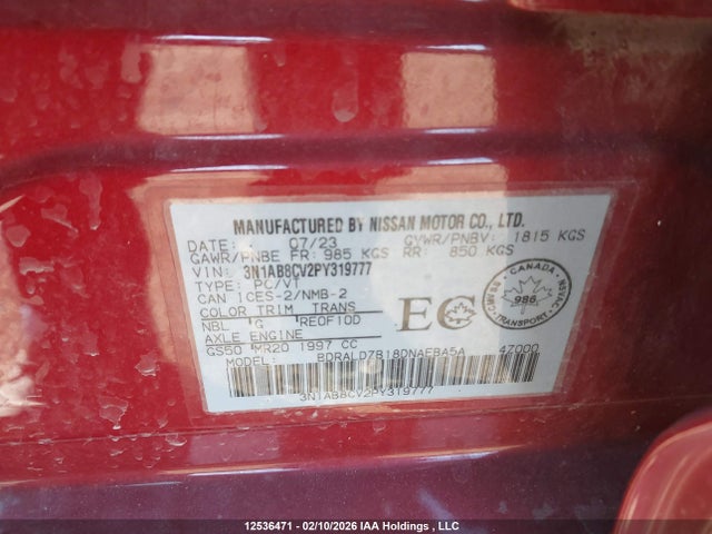 Auction sale of the 2023 Nissan Sentra Sv, vin: 3N1AB8CV2PY319777, lot number: 12536471