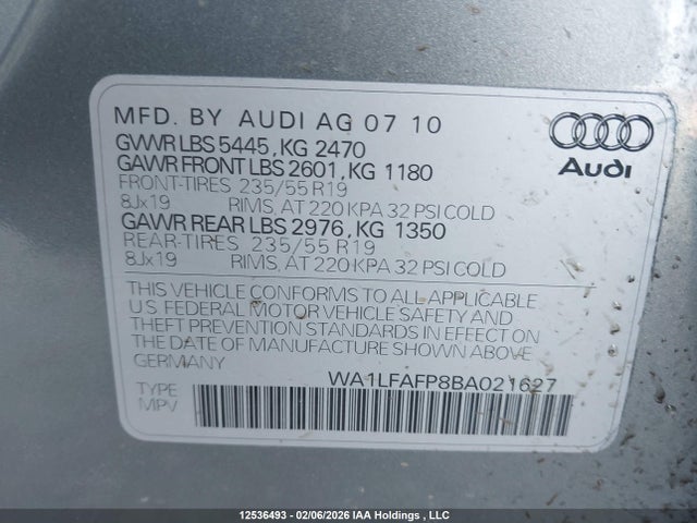 Aukcja sprzedaży 2011 Audi Q5 2.0t Premium, vin: WA1LFAFP8BA021627, numer aukcji: 12536493