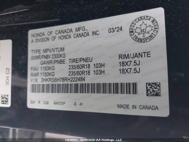 2HKRS6H78RH222484 Honda CR-V HYBRID
