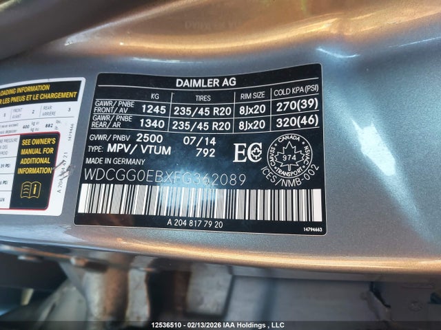 WDCGG0EBXFG362089 Mercedes-Benz Glk 250 Bluetec
