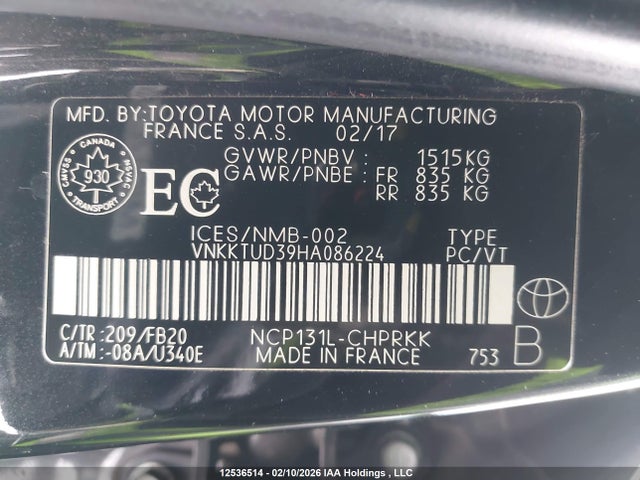 VNKKTUD39HA086224 Toyota Yaris L/le/se