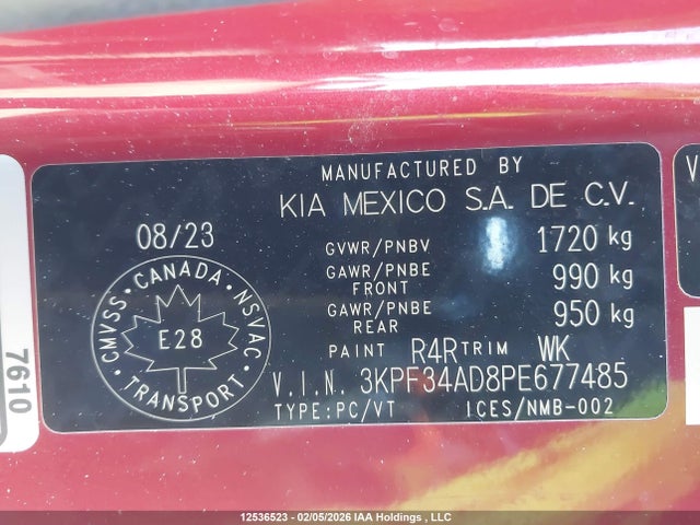3KPF34AD8PE677485 KIA Forte Ex/ex+/ex Premium