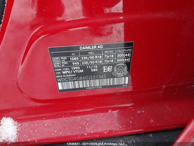 WDCTG4GB6GJ221365 Mercedes-Benz Gla 250 4matic