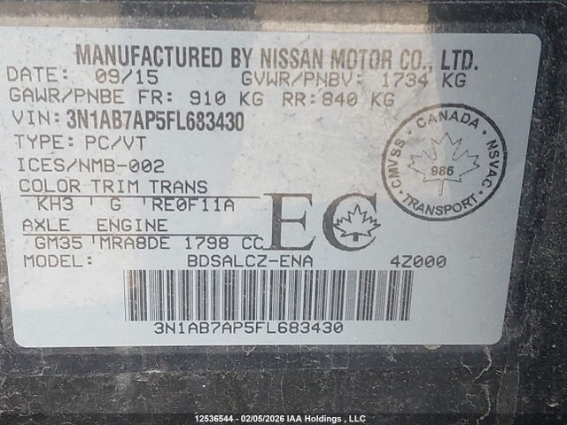 3N1AB7AP5FL683430 Nissan Sentra S/sv/sr/sl