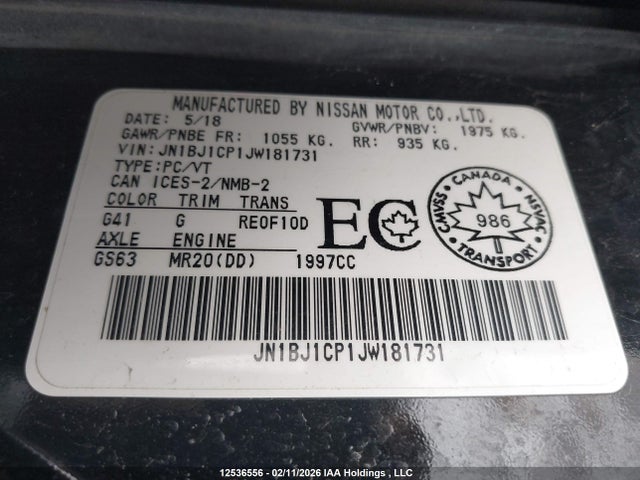 JN1BJ1CP1JW181731 Nissan Qashqai S 4dr2wd