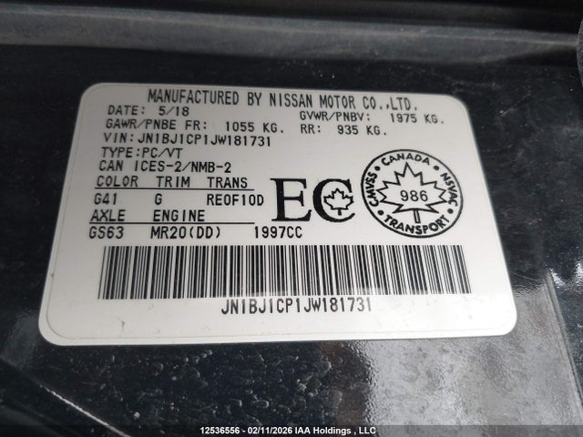 JN1BJ1CP1JW181731 Nissan Qashqai S 4dr2wd