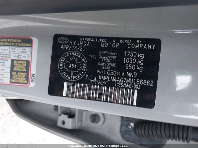 KMHLM4AG7MU186862 Hyundai ELANTRA SEL